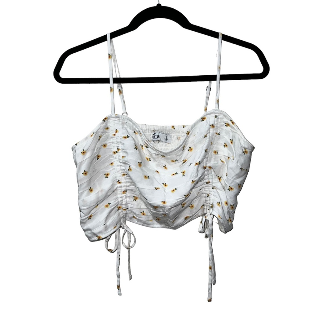 Hollister White Floral Crop Tank • L